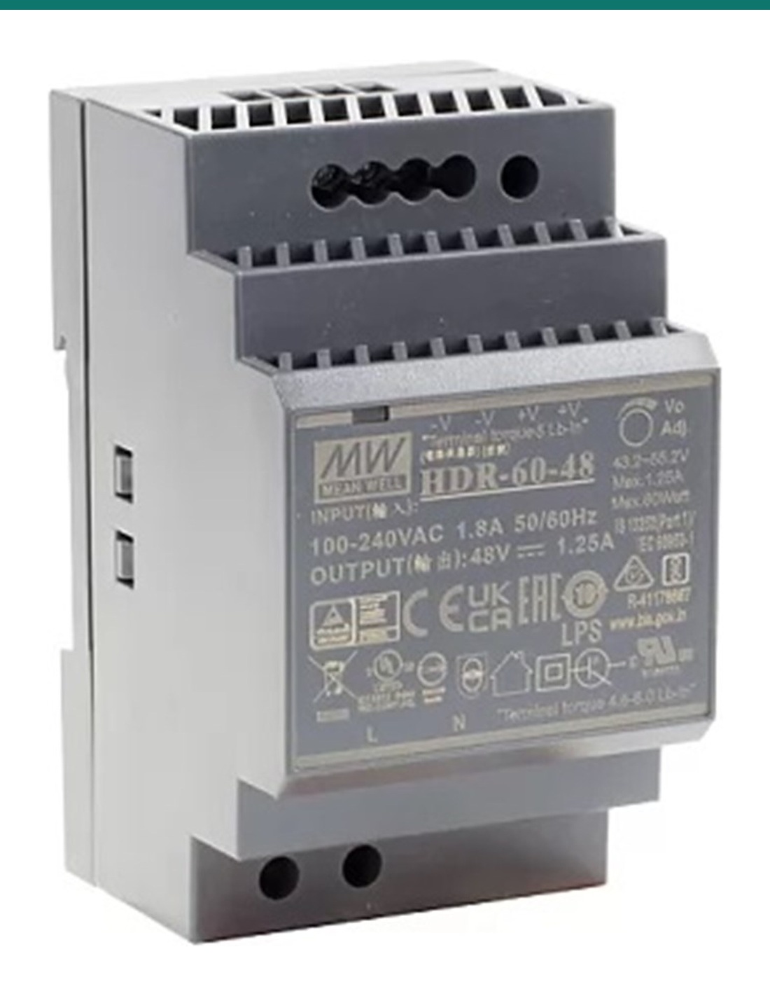 HDR-60-48 48 V 1.25 A DIN-rail power supply for the Akuvox NS-2