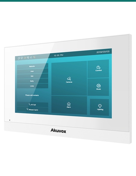 Akuvox C313W-2 white indoor monitor — right three-quarter view