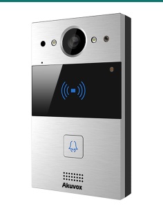 Akuvox R20A silver door phone — right three-quarter view