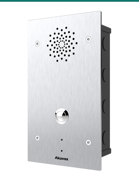 Akuvox E21A emergency intercom — right three-quarter view Akuvox E21A emergency intercom — right three-quarter view