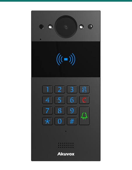 Akuvox R20K-L black door phone — keypad and card reader detail
