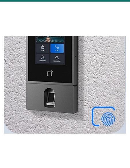 Akuvox S535 fingerprint module installed on a rendered wall
