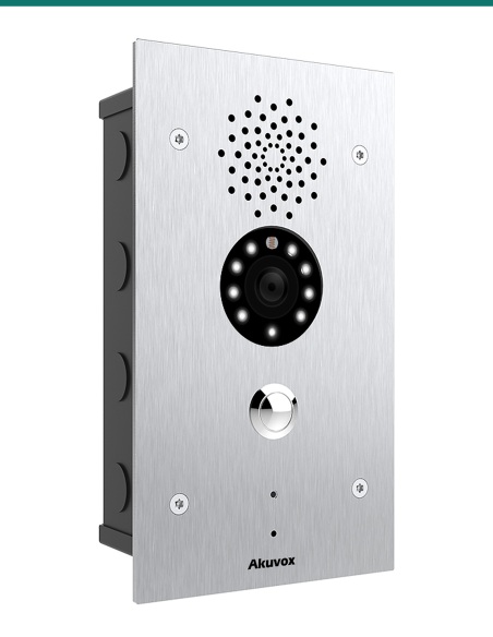 Akuvox E21V video emergency intercom — left three-quarter view Akuvox E21V video emergency intercom — left three-quarter view