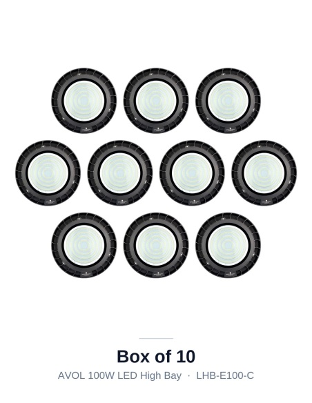 AVOL 100W LED High Bay Light - Box of 10 (6000K) - LHB-E100-C-10PK