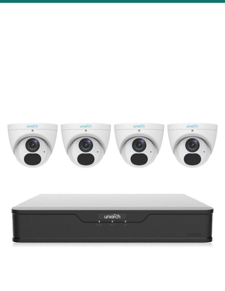 Uniarch HomeSafe 4K Kit — 4× IPC-T1E8 Turret + 4CH NVR-104B-P4