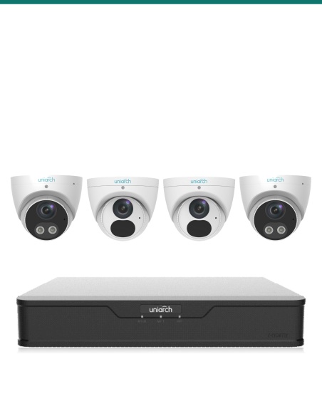 Uniarch Front Door Guard Kit — 2× IPC-T1P8 Tri-Guard Turret + 2× IPC-T1E8 Turret + 4CH NVR-104B-P4