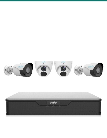 Uniarch Driveway & Doors Kit — 2× IPC-B1E8 Bullet + 2× IPC-T1E8 Turret + 4CH NVR-104B-P4
