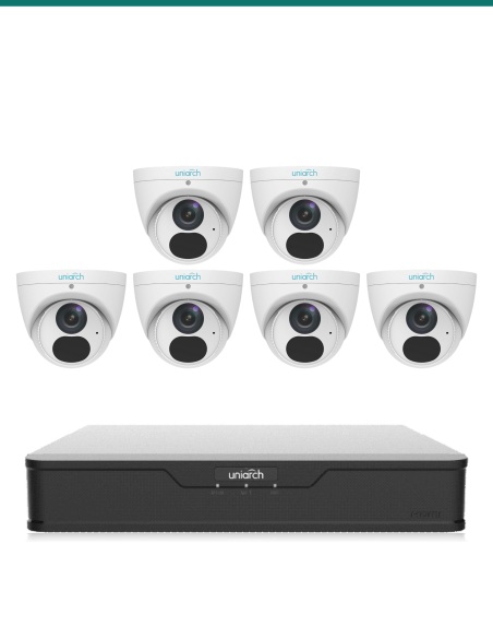 Uniarch Family Home 4K Kit — 6× IPC-T1E8 Turret + 8CH NVR-108B-P8
