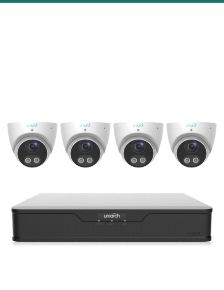Uniarch Tri-Guard 4K Kit — 4× IPC-T1P8 Tri-Guard Turret + 8CH NVR-108B-P8