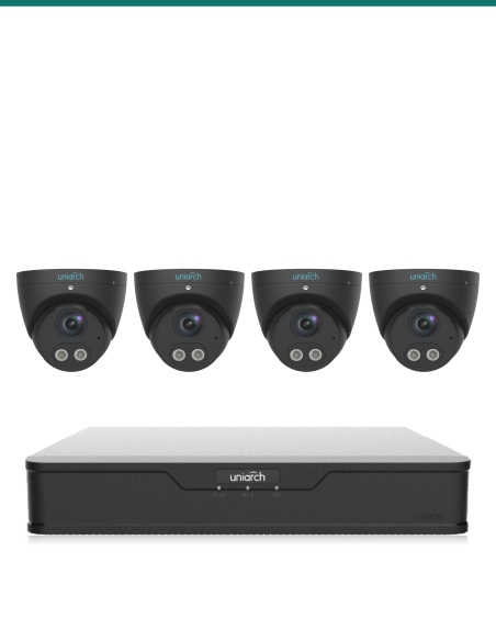 Uniarch Tri-Guard 4K Black Kit — 4× IPC-T1P8-B Black Tri-Guard + 8CH NVR-108B-P8