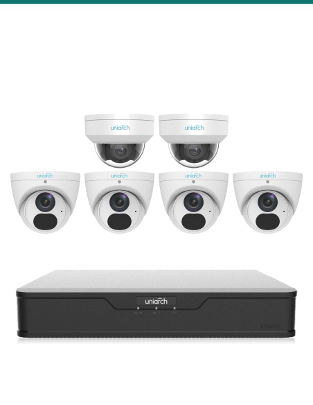 Uniarch Shop & Office Kit — 2× IPC-D1E8 Dome + 4× IPC-T1E8 Turret + 8CH NVR-108B-P8