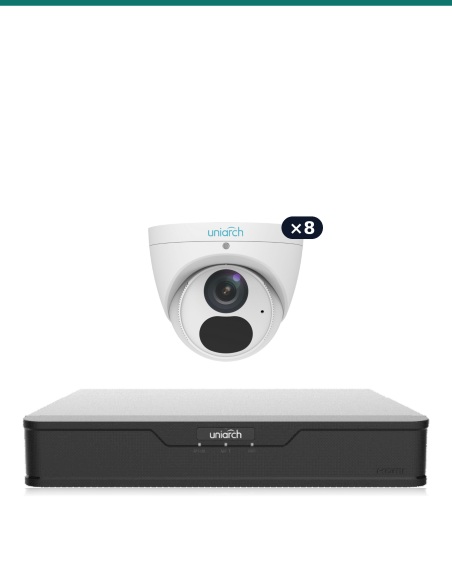 Uniarch Full Cover 4K Kit — 8× IPC-T1E8 Turret + 8CH NVR-108B-P8