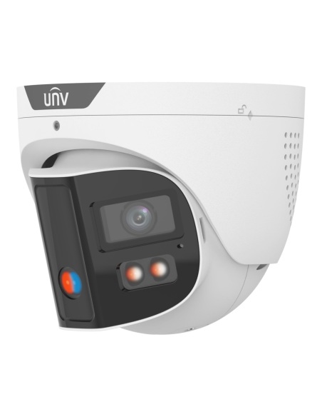 Uniview 8MP OmniView 180° Dual-Light Turret Camera, ColorHunter, Warning Light & Speaker, White - IPC3K28SE-ADF28KMC-DL-I0