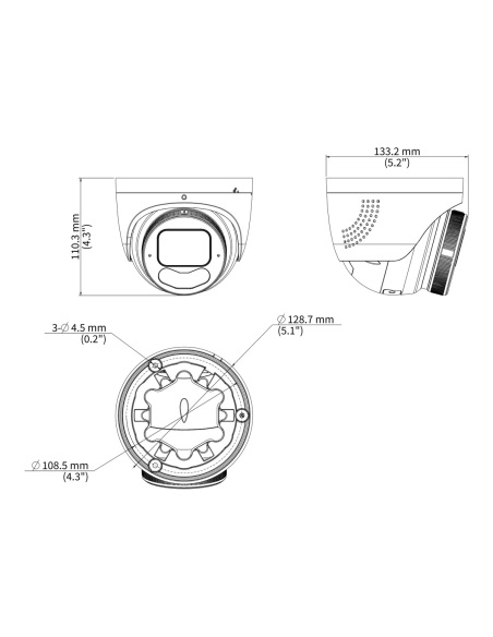 Uniview IPC3638SE-ADZKMC-WP-I1-BK dimension drawing