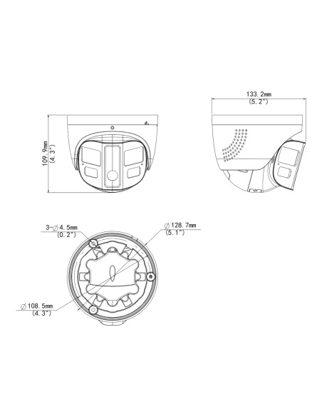 Uniview IPC3K28SE-ADF28KMC-DL-I0-BK 8MP 180° dual-lens turret camera, black, dimension drawing