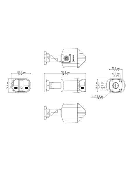 Uniview IPC2K28SE-ADF28KMC-DL-I0 8MP 180° dual-lens bullet camera, dimension drawing
