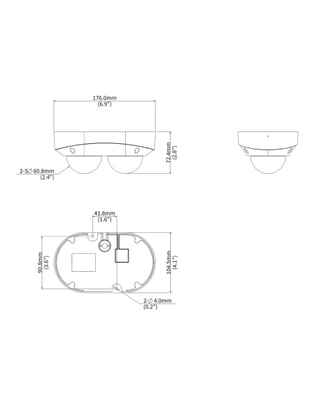 Uniview IPC3224SS-ADF28K-I1 dual 4MP MultiView dome camera, dimension drawing