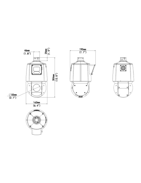 Uniview IPC94144SFW-X25-F40C MultiView 4MP fixed and 25x PTZ camera, dimension drawing