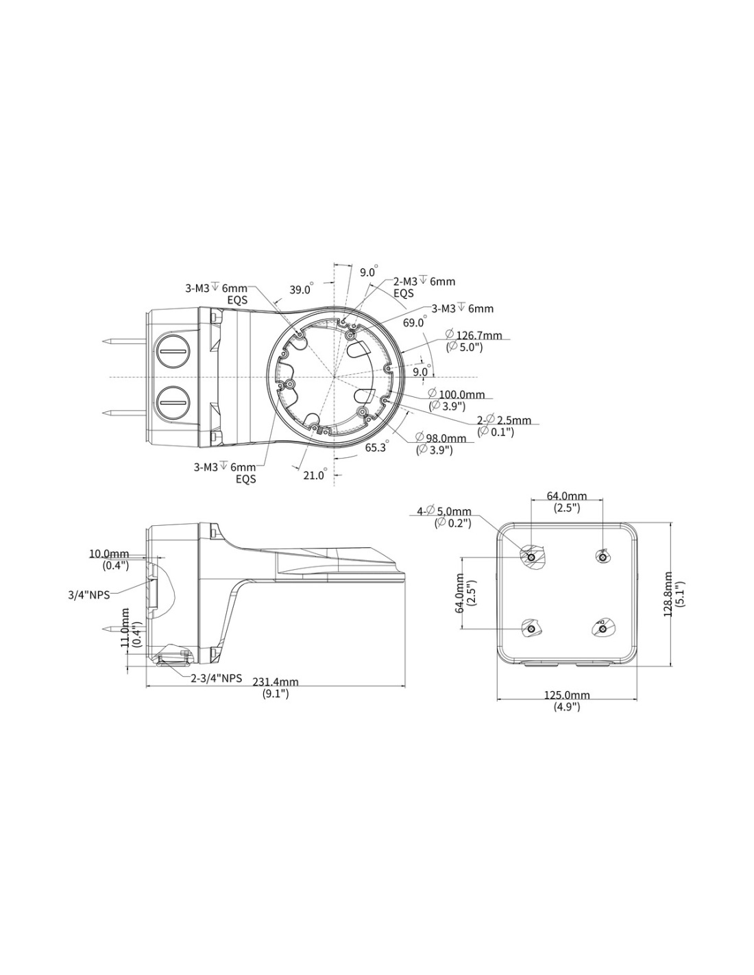Uniview TR-JB07/WM03-G-IN-V2-BK dimension drawing