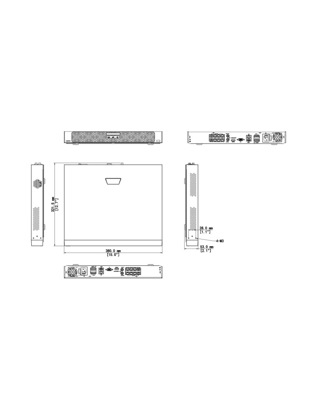 Uniview NVR502-16B-P16-IQ dimensions