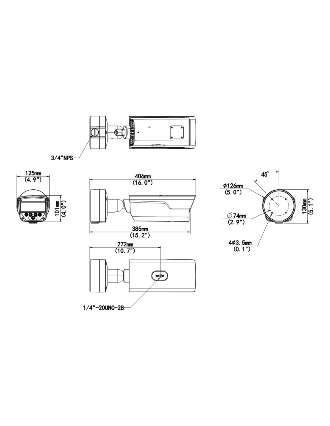 Uniview PKC2641-Z80-IR-P 4MP LPR number plate camera, dimension drawing
