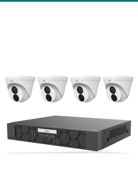 Uniview Essentials 4K Black Kit — 4× IPC3618LE-BK Black Easy Turret + 4CH NVR501-04B-P4-IQ