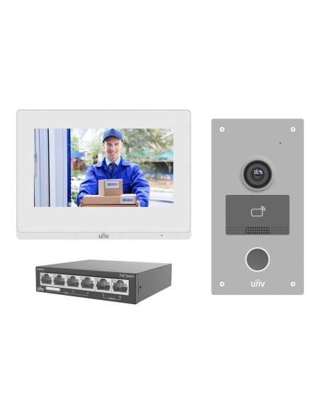 Uniview IP Video Intercom Kit, Metal Villa Door Station, 7" White Indoor Station, 4-Port PoE Switch - KIT/201S-Z/372S/NSW2020