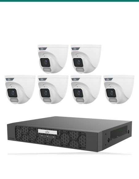 Uniview ColorHunter Night 4K Kit — 6× IPC3628LE ColorHunter 4K + 8CH NVR501-08B-P8-IQ