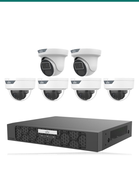 Uniview Shop & Office 4K Kit — 2× IPC3618SS LightHunter Turret + 4× IPC328SS LightHunter Dome + 8CH NVR501-08B-P8-IQ