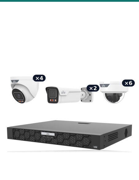 Uniview Business Pro 4K Kit — 2× Tri-Guard Bullet + 4× Tri-Guard Turret + 6× LightHunter Dome + 16CH NVR502-16B-P16-IQ
