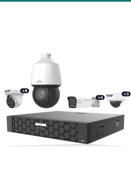 Uniview Commercial Command Kit — 1× 25× PTZ + 4× Tri-Guard Bullet + 3× Dome + 8× Turret + 32CH NVR504-32B-P16-IQ
