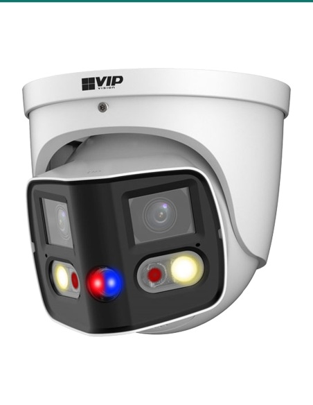 VIP Vision 8MP 180° Dual-Lens AI Security Camera, Deterrence Turret with Spotlight, Strobe & Siren - VSIPP-8DD-ID3