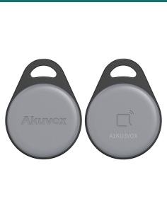 Akuvox KF01 grey key fob — front and back