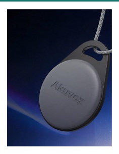 Akuvox KF01 grey key fob — front and back 2
