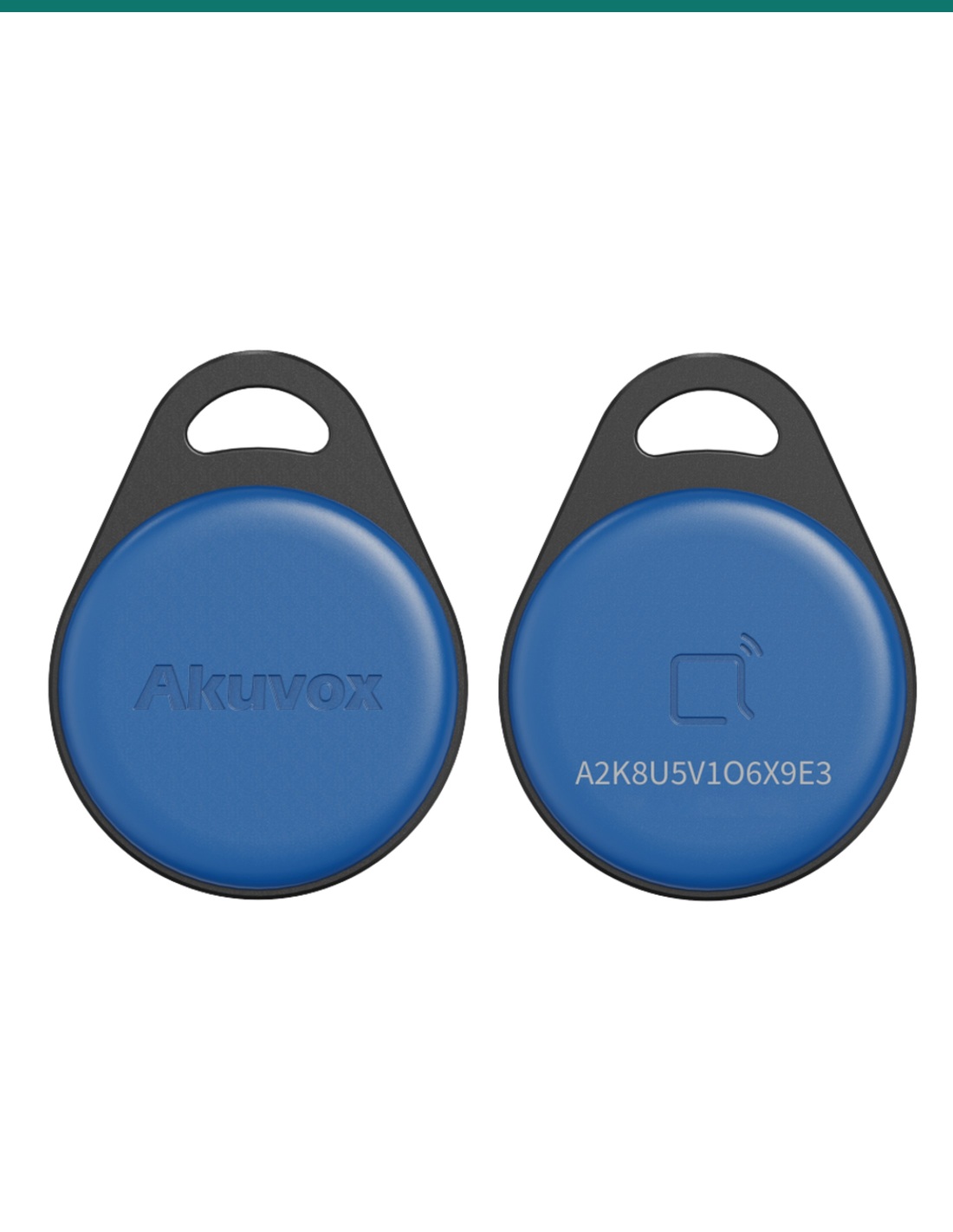 Akuvox KF03 blue key fob — front and back