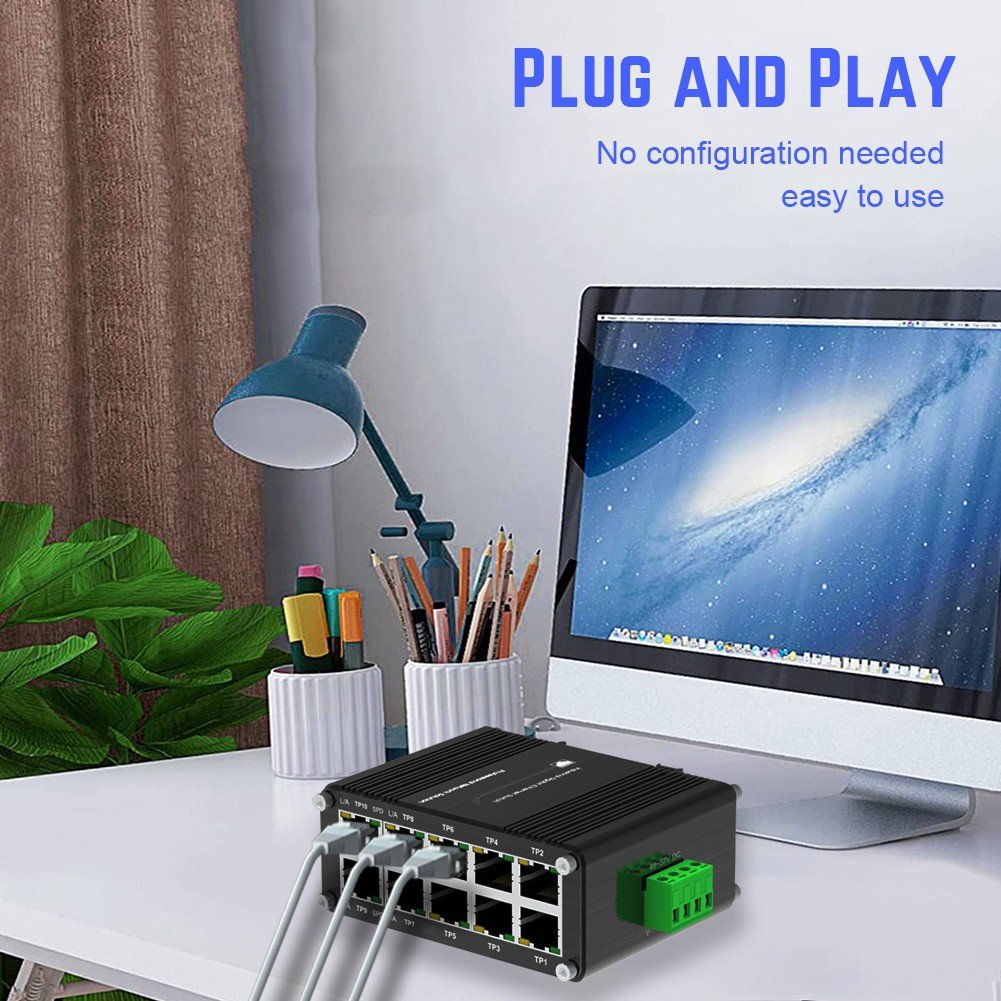 Mini Industrial 10-port PoE+ Gigabit Switch IF-108PU12/48 — front angle (illustrative)