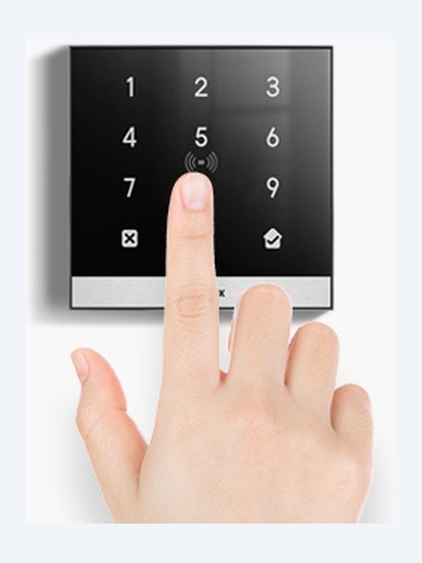 Finger entering a PIN on the Akuvox A02S keypad
