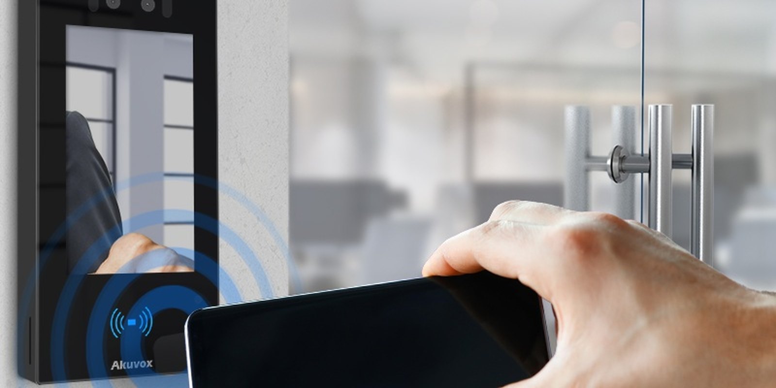Phone unlocking an Akuvox A05C access terminal over NFC