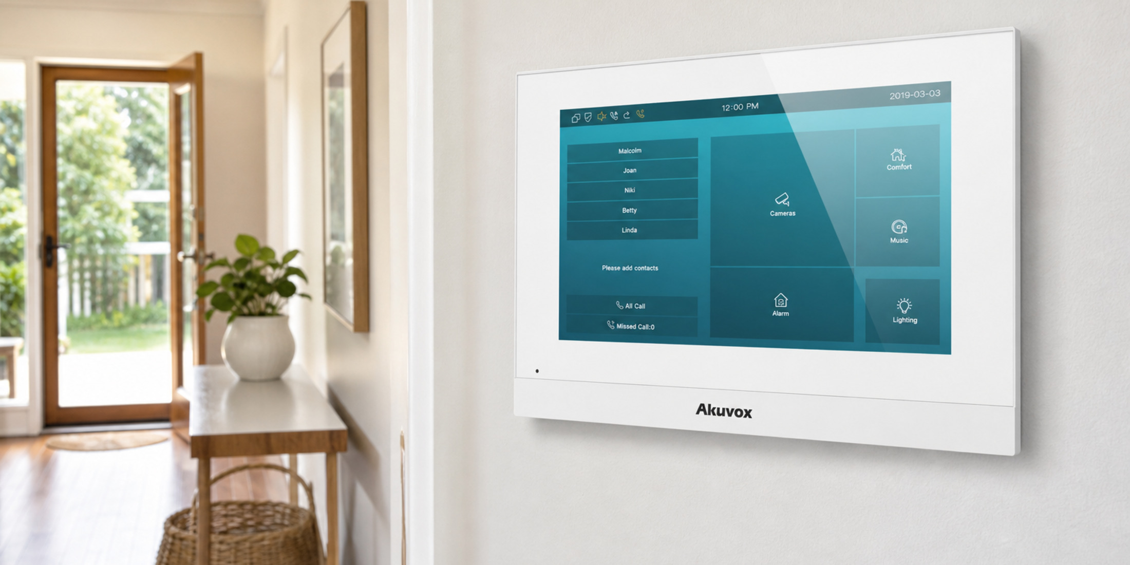 Akuvox C313 white indoor unit on a bright Australian hallway wall