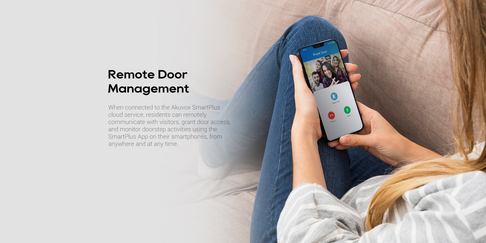 Resident answering an Akuvox E12S door call on a smartphone