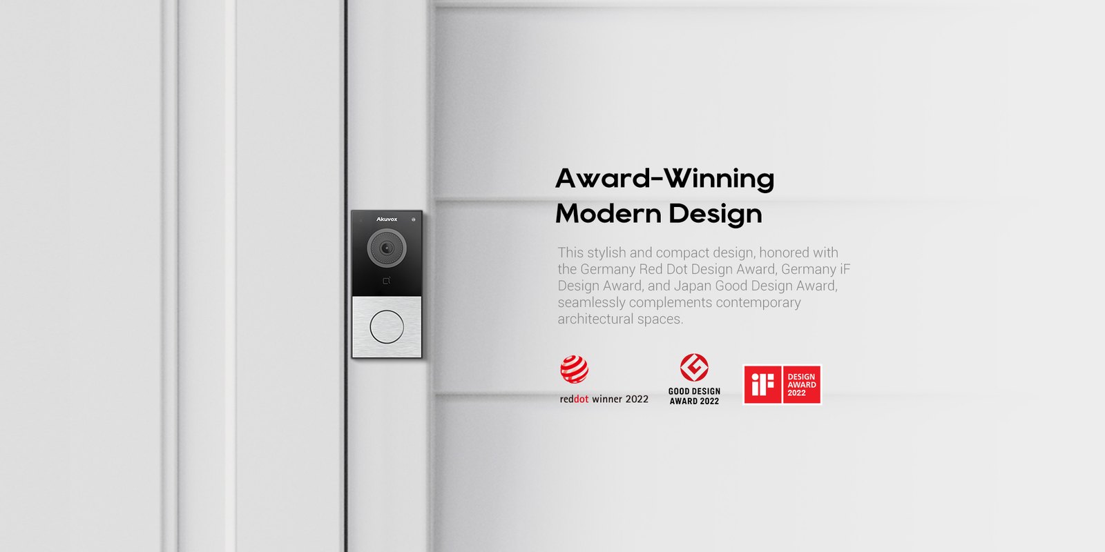 Akuvox E12S-2 video doorbell mounted beside a white front door