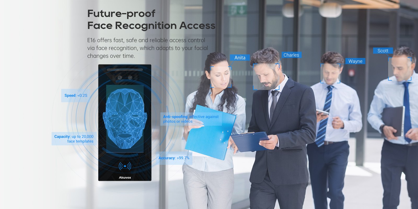 Akuvox E16 face recognition door phone at an office entrance