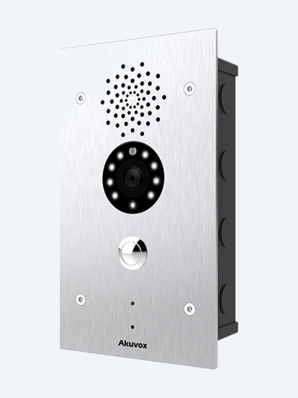 Akuvox E21V emergency intercom fitted in the E21 in-wall box
