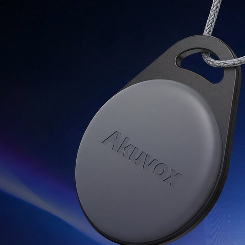 Akuvox KF01 grey key fob on a cord
