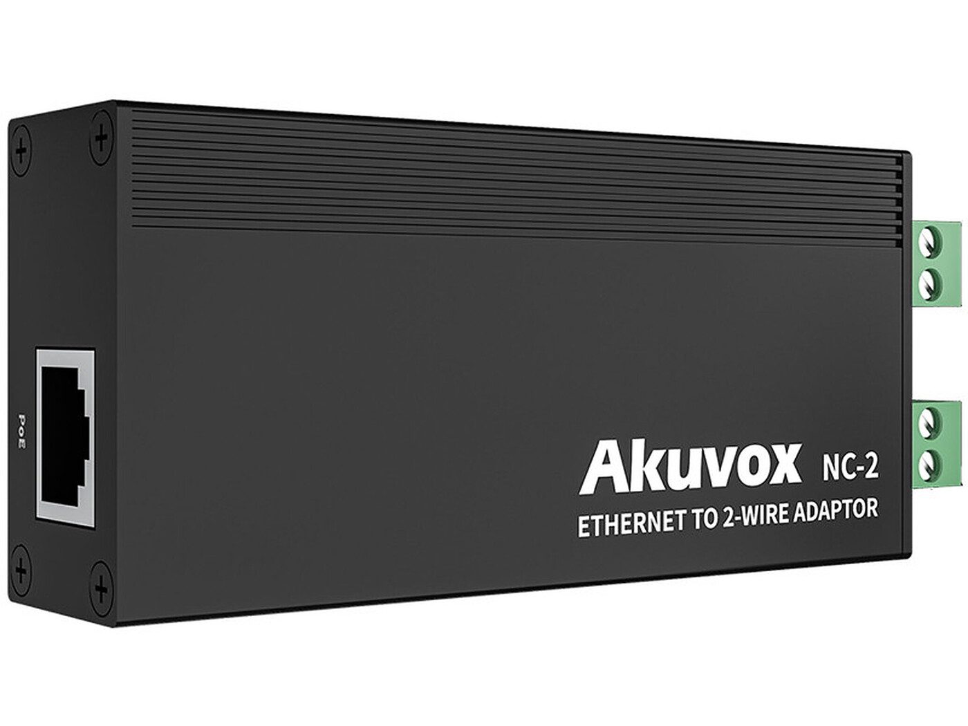 Akuvox NC-2 Ethernet to 2-wire adaptor &mdash; RJ45 PoE port and green 2-wire terminals