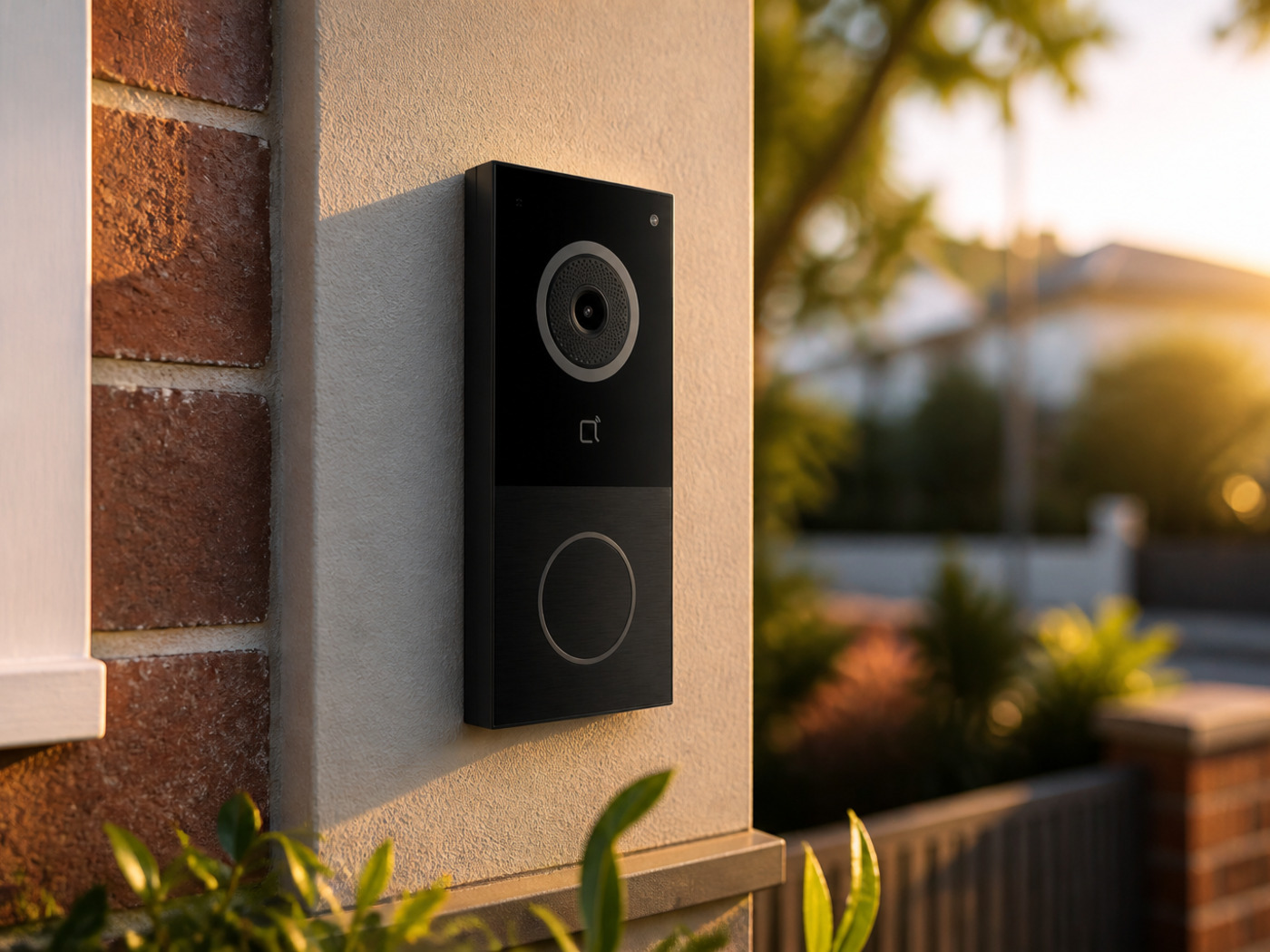Akuvox door station on an older brick facade using the existing pair