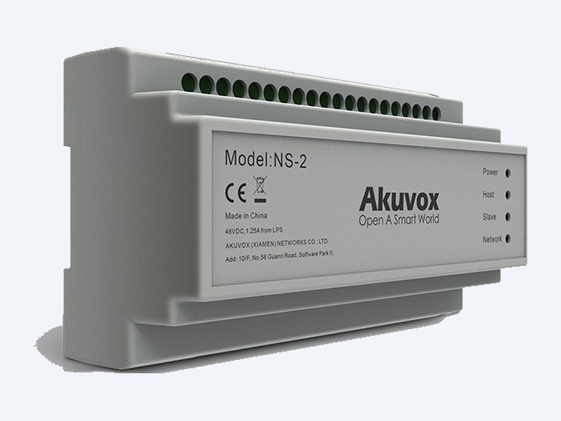 Akuvox NS-2 2-wire IP network switch, three-quarter view
