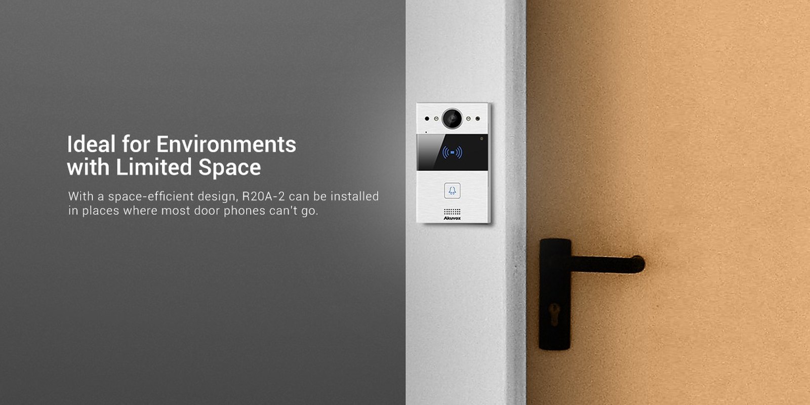Akuvox R20A-2 door phone mounted on a narrow door frame