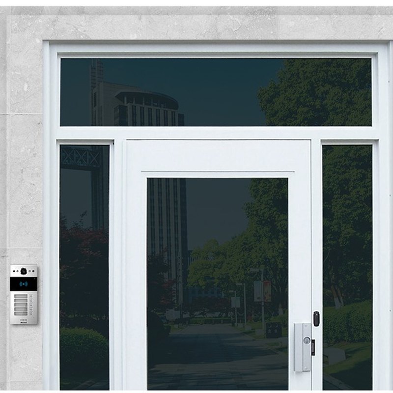 Akuvox R20B door phone beside a narrow entry door