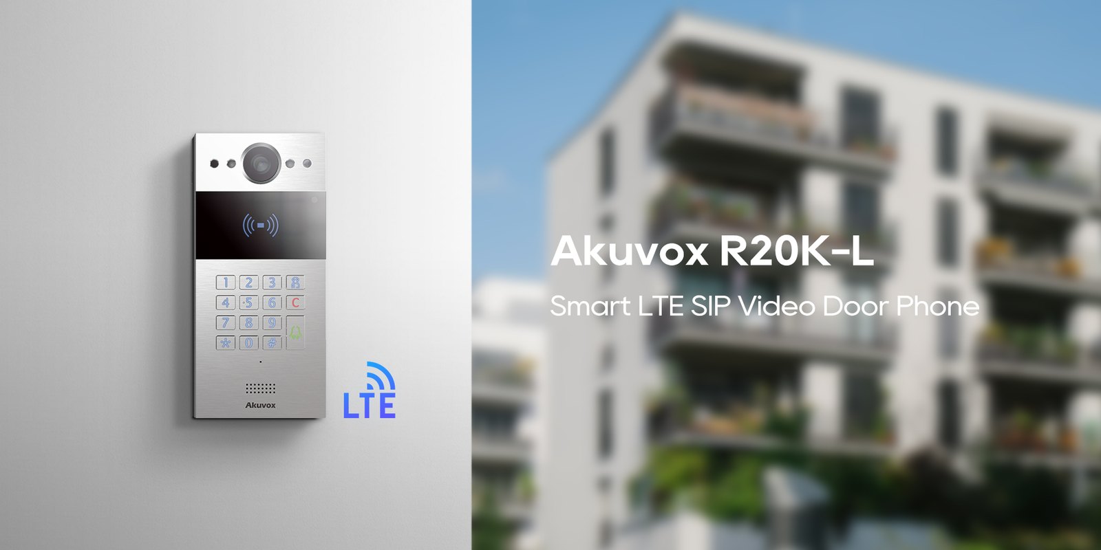 Akuvox R20K-L LTE SIP video door phone on an apartment wall
